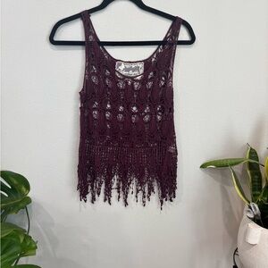 Collegiate Outfitters | Burgundy Crochet Fringe Tank Top | Size Small